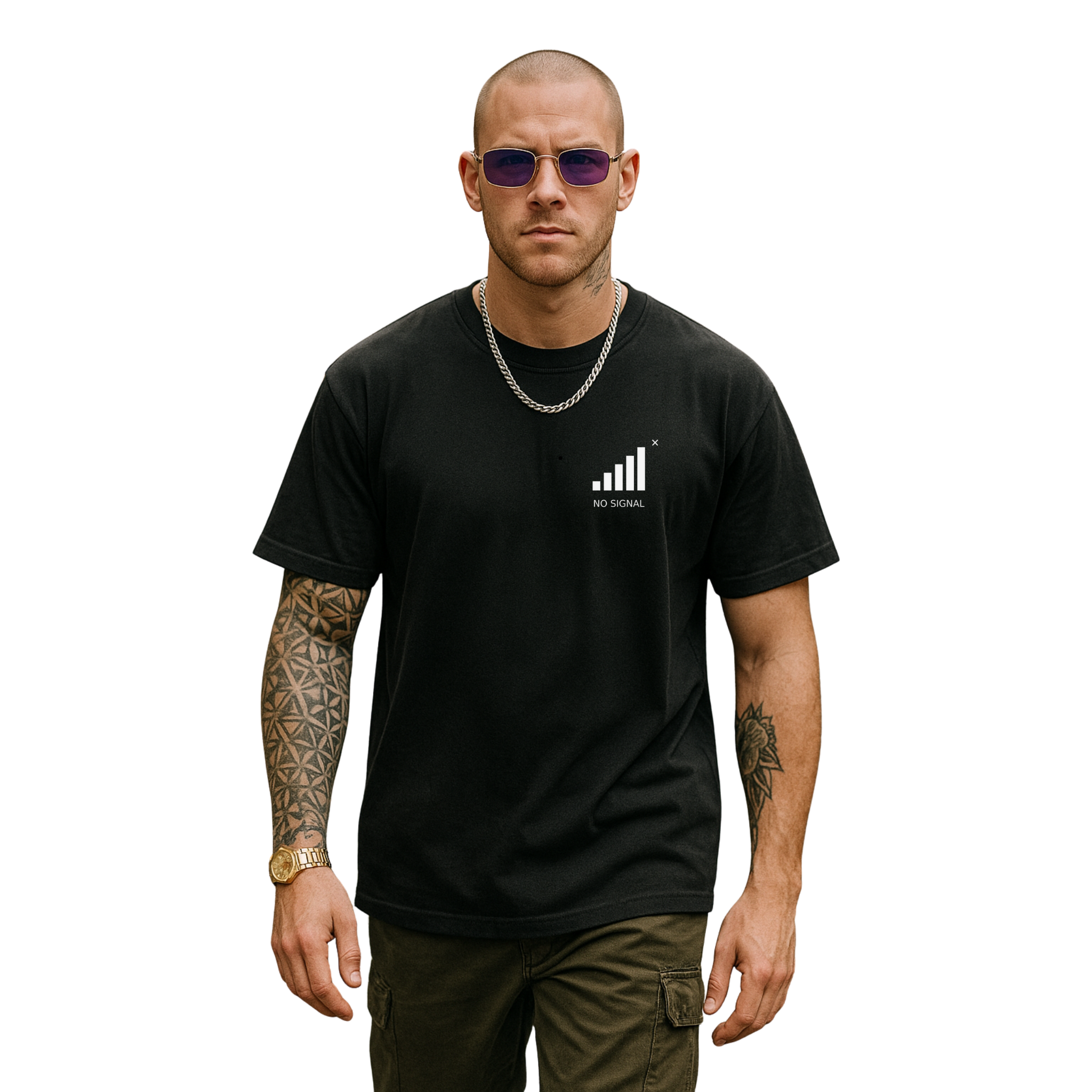 T-shirt da uomo oversize 100% Cotone - NO SIGNAL