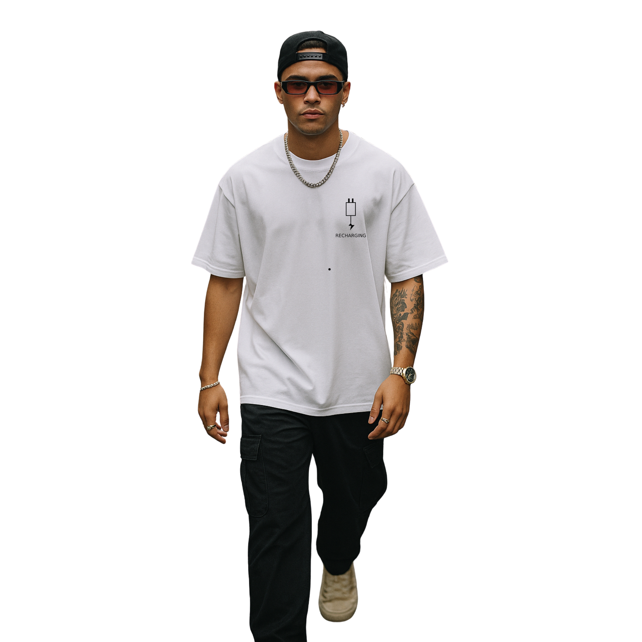 T-shirt da uomo oversize 100% Cotone - RECHARGING